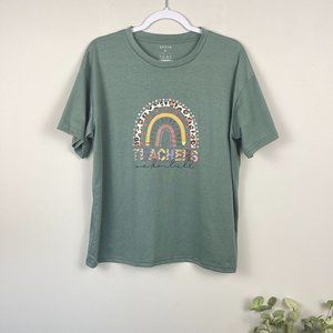 SHEIN Teachers Graphic Tee, Short Sleeve Green Teacher T-Shirt, Women's XL